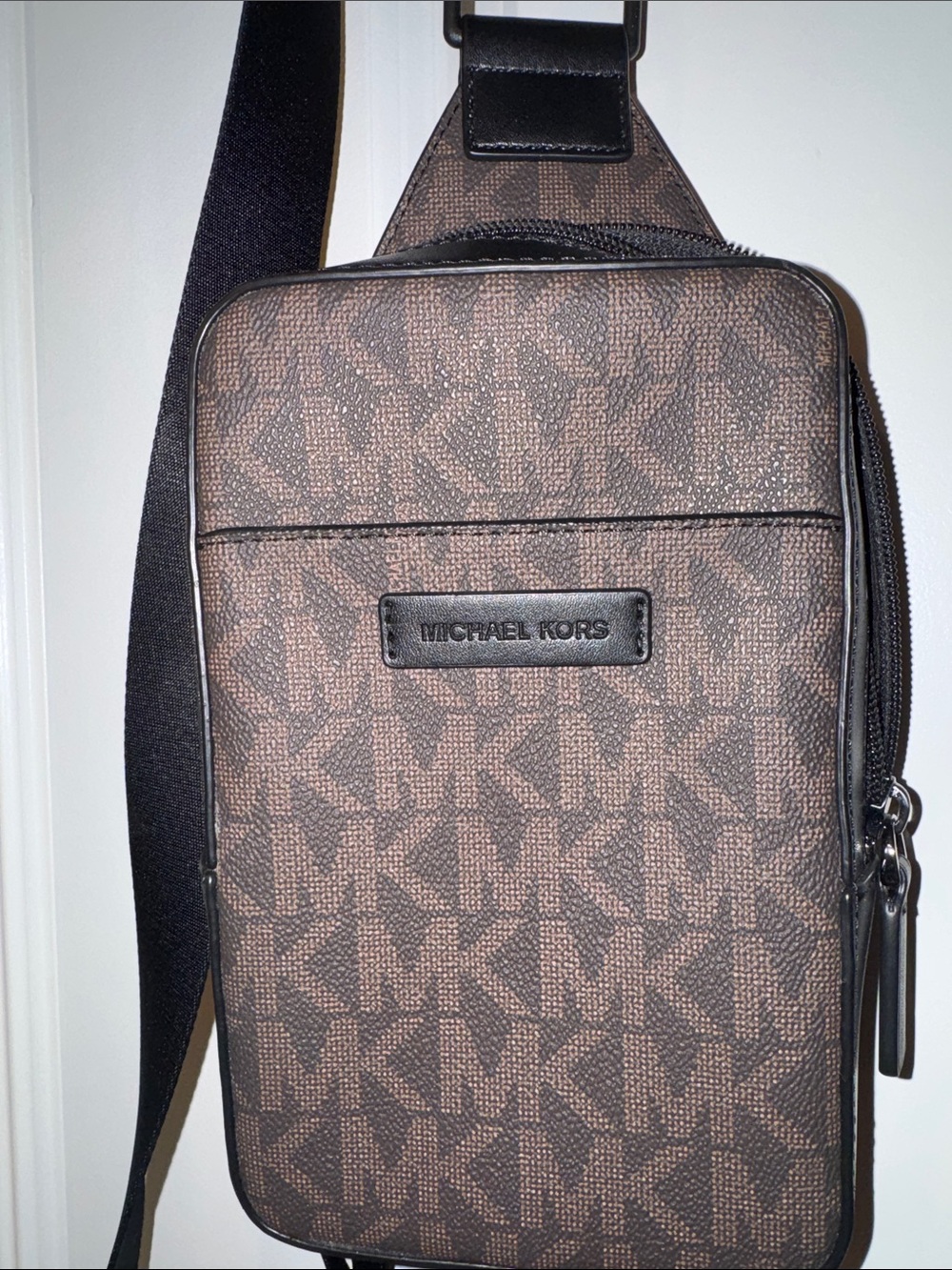 Michael Kors Brown and Black MK Monogram Crossbody Sling Bag